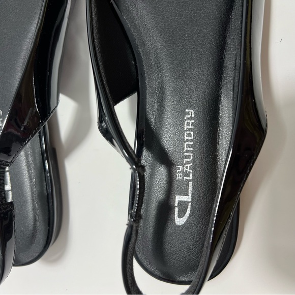 CL By Laundry Black Patent Square Toe Slingback Ballet Flat - Sz US7.5 / EU38 - Picture 7 of 11